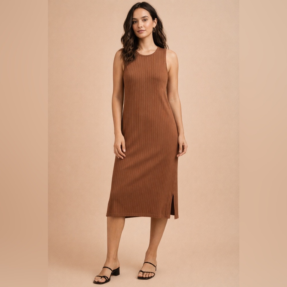 Nine West Sleeveless Tan Midi Dress